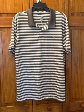 Izod Men’s Gray  & White Horizontal Stripe Polo golf shirt size large